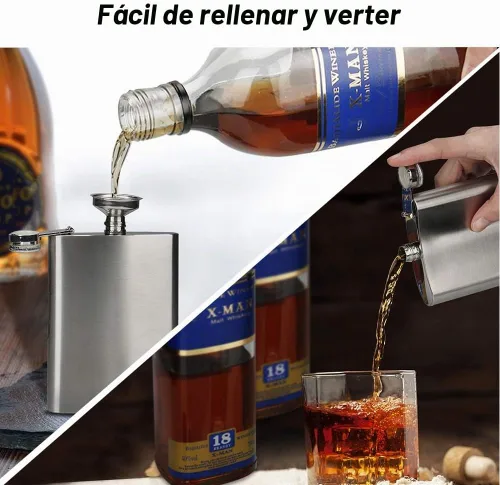 Vista 5 de Frasco de 8 onzas para hombre, frasco de acero inoxidable a prueba de fugas con embudo, ideal para acampar y regalar