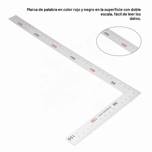 Vista 5 de Oumefar Cuadrado de marco en forma de L, 2 unidades, acero inoxidable cuadrado de carpintero de 90 grados, regla cuadrada de ángulo recto, regla