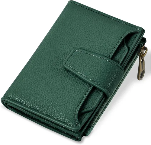 Vista 24 de Airkit Cartera para mujer, pequeña cartera de cuero para mujer, plegable, compacta, con bloqueo RFID, tarjetero de crédito, mini bolso de viaje