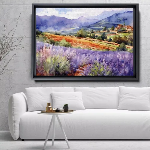 Vista 2 de Fields of Lavender, Watercolor Provence Landscape and Lavender Field - Watercolor Painting of Serene Beauty