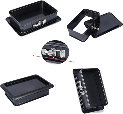 Vista 2 de Molde antiadherente antiadherente para tartas de queso, molde para tiramisú, molde rectangular con parte inferior extraíble, negro, 14 x 9 x 3