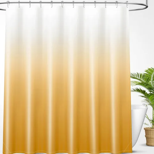 Vista 18 de OLANLY Juego de cortinas de ducha de lujo beige y blanco degradado con 12 ganchos, cortinas de ducha decorativas impermeables y lavables para baño
