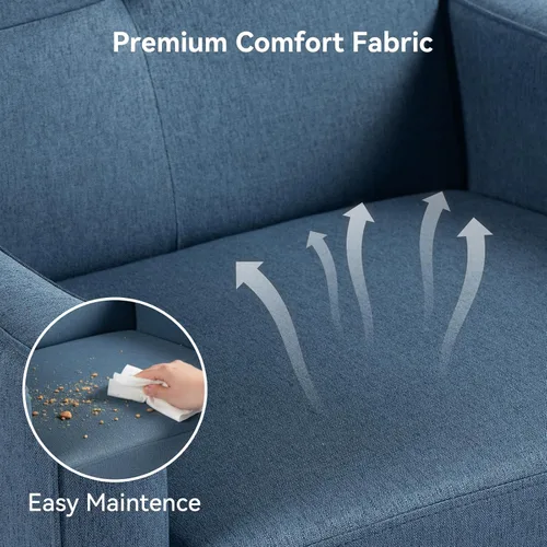 Vista 8 de Silla Accent de mediados de siglo, silla moderna de tela con estructura de madera, sillón acogedor para lectura con respaldo cómodo