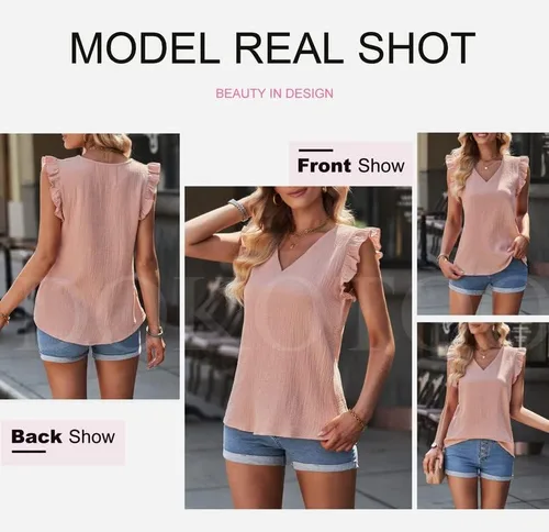 Vista 5 de Dokotoo Camisetas sin mangas con volantes y cuello en V para mujer 2023