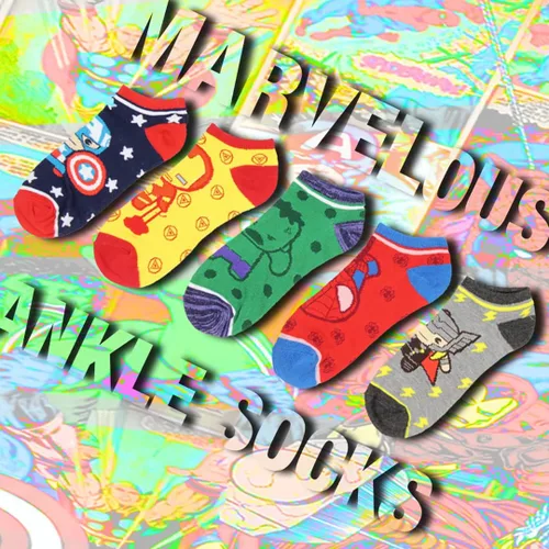 Vista 4 de Bioworld Marvel Avengers Chibi Superhero Characters Calcetines tobilleros invisibles 5 pares, Multi