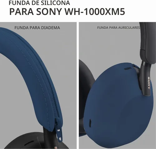 Vista 4 de Funda de silicona para Sony WH-1000XM5, Sony xm5 Wireless Headphones Funda protectora (azul medianoche)