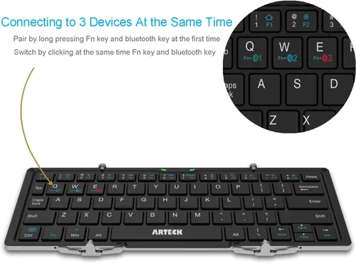 Vista 2 de Arteck Teclado Bluetooth plegable, mini teclado inalámbrico plegable portátil para iOS iPad de 10.2 pulgadas, Pro, Air, 9.7 pulgadas, Mini, Android