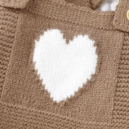 Vista 4 de JNBLDA Suéter de punto para bebés y niñas, para recién nacidos, enterizo para bebé, overol para bebé, estampado de amor, ropa linda
