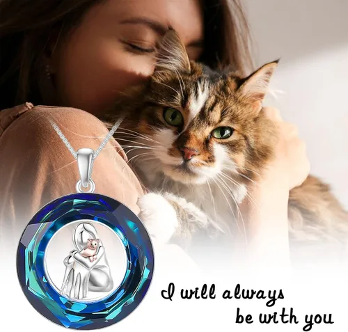 Vista 2 de POPKIMI Cat Lover Pendant Necklace Dog Lover Necklace 925 Sterling Silver Crystal Cat Memorial Gifts for Women Teen Girls Animal Heart Jewelry
