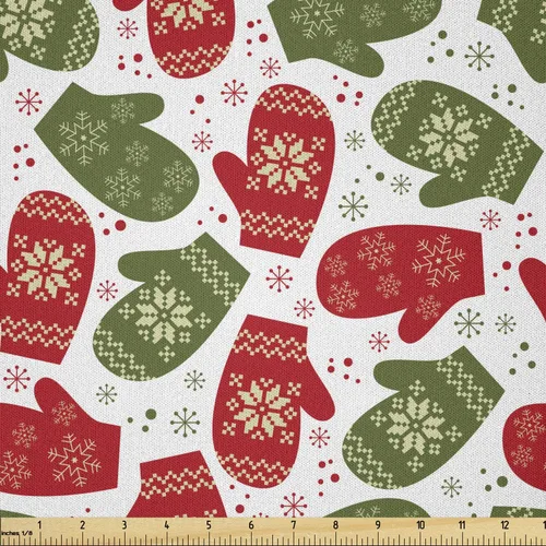 Vista 69 de Ambesonne Tela Navideña por Yarda, Tema Navideño Colorido Vivo Piñas de Pino Ramas Hombre de Jengibre Imagen de Bayas Estampada, Tela de Punto