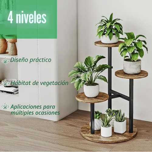 Vista 6 de INGIORDAR - Soporte para plantas de 4 niveles para interiores Multiple Plants with MDF Top Board Metal for Balcony Living Room Patio Garden