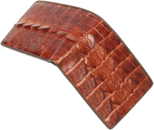 Vista 3 de Auténtica piel de cocodrilo portafolios de piel para hombre rojo café