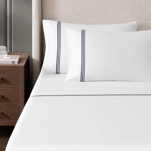 Vista 8 de Hotel Triple Luxe - Juego de sábanas de satén, 100% algodón egipcio Giza de ELS, bordado, totalmente natural, plano, ajustado y 2 fundas de almohada
