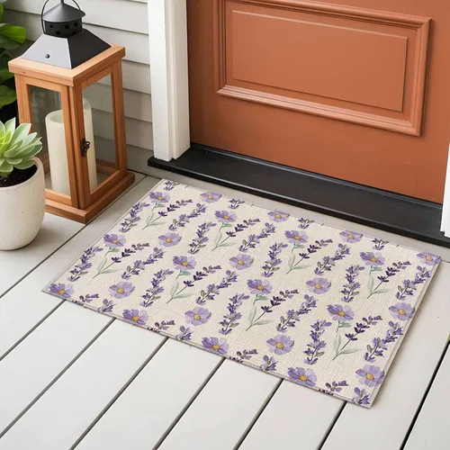 Vista 4 de Small Area Rugs 2x3 Ft, Lavender Floral Non-Slip Area Rugs for Living Room Bedroom Entryway, Summer Pastoral Watercolor Retro Flowers Washable
