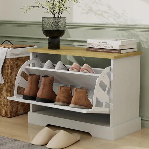 Vista 7 de RASOO Zapatero con cajón abatible para niños, organizador de zapatos de 3 niveles con 2 estantes ajustables, banco oculto para zapatos que ahorra