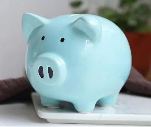 Vista 3 de Divertida alcancía de cerdo para ahorrar dinero, banco de cerámica personalizado para niños, niñas, niños, adolescentes, adultos, decoración de Azul