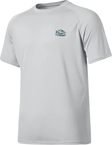 Vista 13 de Willit Camiseta de protección solar con capucha para hombre, manga corta, UPF 50+, FPS, secado rápido, resistente al agua Verde fluorescente