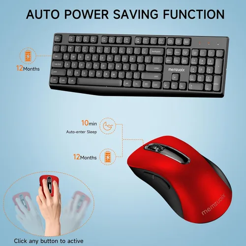 Vista 3 de memzuoix - Combo de teclado y mouse inalámbricos, juego de mouse ergonómico de tamaño completo 2.4G, receptor USB inalámbrico sin retrasos para PC