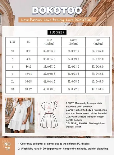 Vista 6 de Dokotoo Vestido corto de verano para mujer con cuello en V, cordón y volantes, manga corta, bolsillos laterales, mini vestido de verano