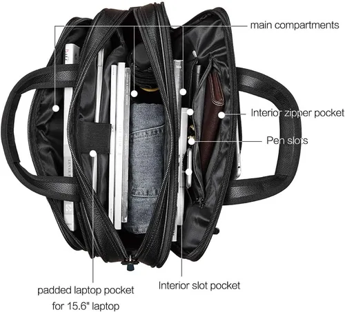 Vista 3 de CLUCI Maletín de cuero para hombres de gran capacidad 15.6 pulgadas portátil viaje de negocios bolsa de hombro