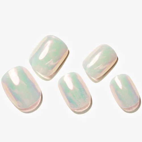 Vista 7 de GLAMERMAID - Uñas postizas cortas a presión con perlas blancas, uñas Perla Angélica