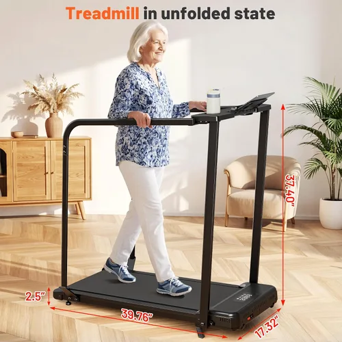 Vista 8 de Walking Pad Treadmill for Seniors with Handrails - Treadmills with Incline for Seniors at Home, Recovery Walking Machine with Remote Control, LED