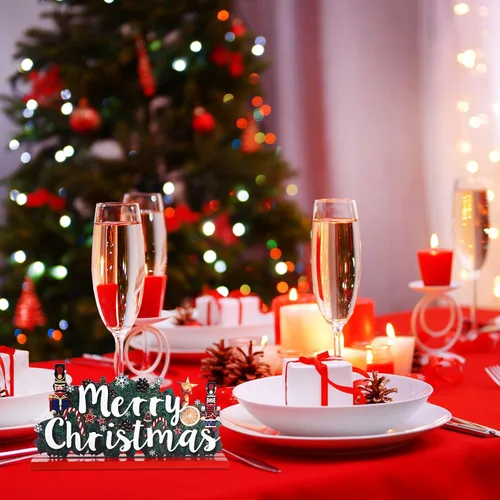 Vista 6 de Blulu 3 decoraciones de mesa de madera de Navidad, letrero de madera, centro de mesa, adorno de cascanueces de Papá Noel para Navidad, día de nieve