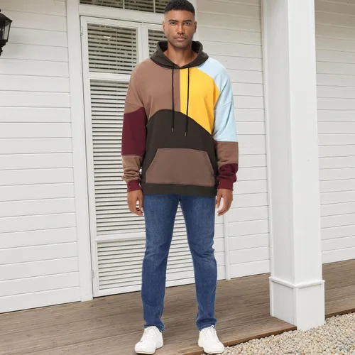 Vista 3 de Sudaderas con capucha de moda para hombre, sudaderas de gran tamaño, unisex, ligeras, de retazos, hip hop, sin botones