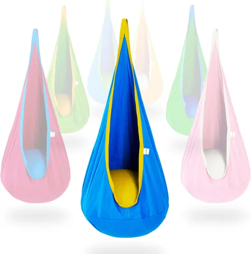 Vista 11 de Hamaca tipo cápsula OUTREE 100% de algodón para niños. Para uso interior y exterior, Azul