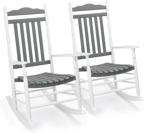 Vista 8 de VINGLI Mecedora de madera, silla para exteriores con soporte de 450 libras, balancín relajante con asiento de respaldo alto de madera maciza