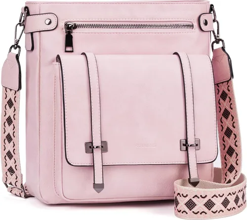 Vista 9 de Bolsos cruzados Roulens para mujer, bolsos cruzados con múltiples bolsillos de cuero vegano para mujer, bolsos de hombro, bolsos de viaje con correa