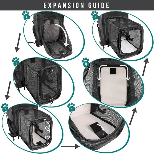 Vista 3 de PetAmi Mochila transportadora para perros y gatos, mochila expandible para viajes y senderismo, mochila de transporte para perros pequeños, medianos