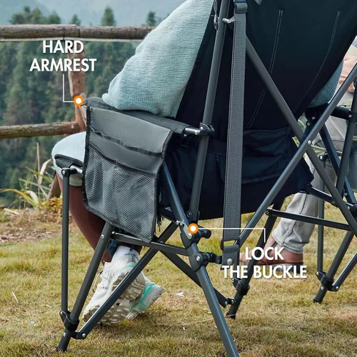 Vista 7 de Portal Silla de camping con soporte lumbar para adultos, plegable, portátil, respaldo alto, de gran tamaño, 400 libras