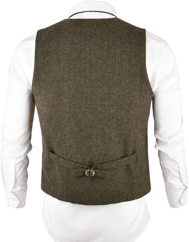 Vista 3 de VOBOOM - Chaleco entallado de mezcla de lana para hombre, con diseño de espiguilla, de tweed