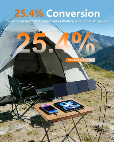 Vista 2 de ELECAETNA - Panel solar portátil HPBC de 30 W, conversión del 25,4%, solo 1.1 libras, IP68 USB C y USB QC3.0 carga rápida, cargador solar plegable