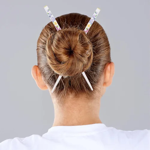Vista 2 de Palillos florales para el cabello, paquete de 2, color blanco