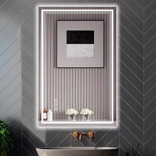 Vista 29 de Ratsamee Espejo de baño LED de 30x30 pulgadas con iluminación frontal y trasera (control independiente), espejo iluminado para pared de baño con 3