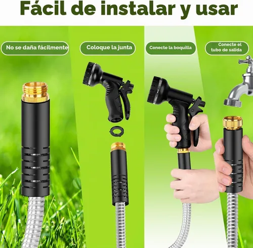 Vista 5 de Rcfunkid Manguera de jardín de 25 pies sin torceduras de metal con boquilla de 10 funciones resistente