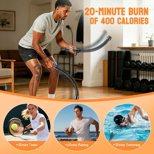 Vista 5 de 2 cuerdas de batalla sin cuerda, cuerdas de entrenamiento portátiles para gimnasio en casa con guantes antideslizantes, entrenamientos HIIT y fuerza