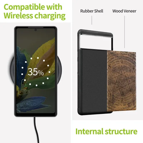 Vista 5 de Carveit Funda de madera para Pixel 6a [madera natural y TPU suave negro] a prueba de golpes, funda de madera única compatible con Google Pixel 6a