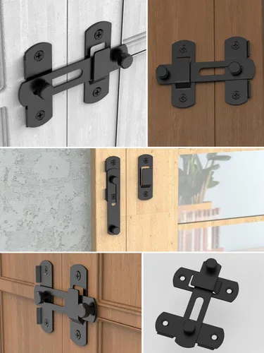 Vista 6 de Cerradura de puerta corrediza de granero, pestillos de seguridad de acero inoxidable y cerrojos de perno de puerta para gabinete de vino, baño, Negro