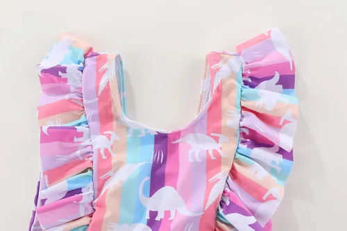 Vista 4 de Amberetech Traje de baño de una pieza para niñas con volantes, sin mangas, bikini para la playa