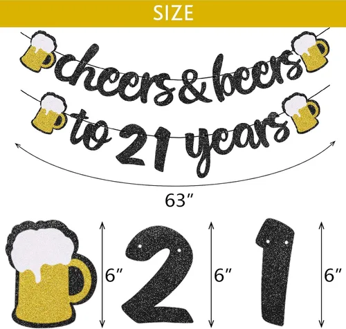 Vista 4 de 21st Birthday Anniversary Decorations for Men Women (Black Gold) Gold Foil Balloon, Cheers Cup Foil Balloon for Wedding Anniversary Party Supplies