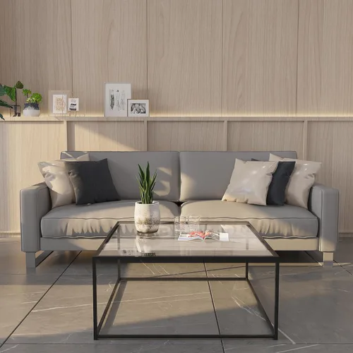 Vista 9 de Mesa de café de vidrio moderna, mesa central minimalista, mesa de café para sofá y bandeja lateral para té para sala de estar, parte superior