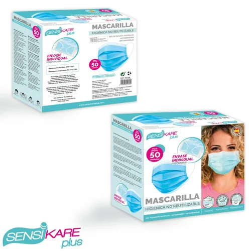Vista 7 de Caja de mascarillas higiénicas SensiKare 50 Piezas (12 Unidades)