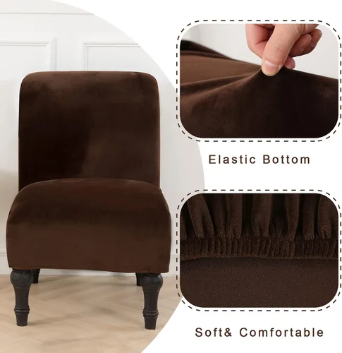 Vista 2 de LiveGo Funda para silla sin brazos, funda de terciopelo elástico para silla de comedor, funda extraíble para silla con respaldo alado y protector