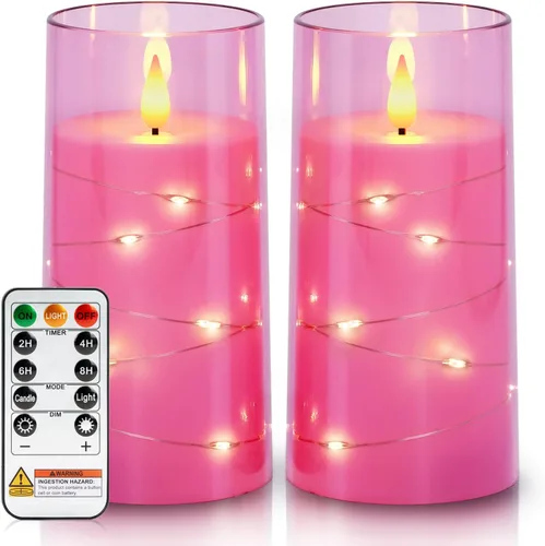 Vista 14 de Homemory Velas sin llama con cadena de estrellas incrustadas, velas que funcionan con pilas, velas LED, velas falsas con control remoto y Azul