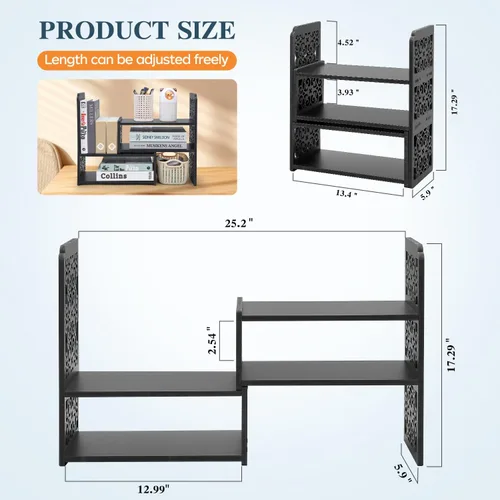 Vista 2 de EARTHSON Estante organizador de escritorio, estantería expandible para escritorio, estantería de escritorio pequeña, mini estantes ajustables