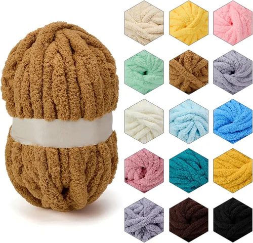 Vista 22 de ERLYEEN Hilo de Chenilla Grueso Súper Voluminoso Suave Espeso Esponjoso Jumbo Gigante Lavable Hilo Grande de Poliéster DIY para Manta de Tejido a