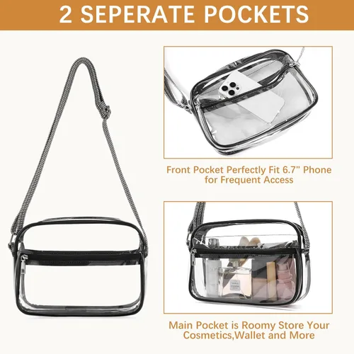 Vista 5 de BOSTANTEN Bolsa transparente para mujer, aprobada para estadios, bolsas transparentes pequeñas, bolso cruzado de moda para conciertos, eventos
